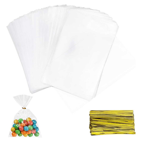 Sachet transparent pour Gourmandises 10 x 15 cm - 200 sachets avec attaches