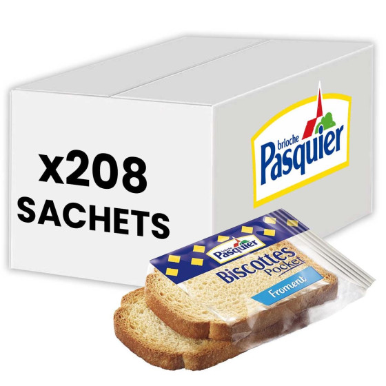 Biscotte Pasquier au froment 2 tranches - carton de 208 sachets de 2 biscottes