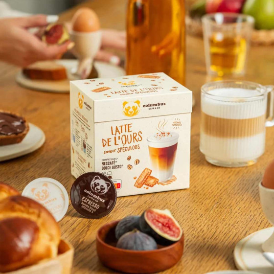 Capsule Dolce Gusto Compatible Columbus Café Latte de l'Ours Saveur Spéculoos - 6 boissons