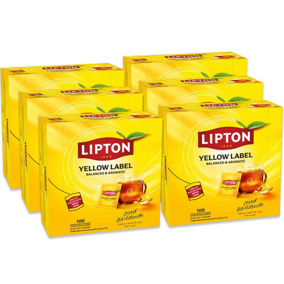 Coffret de Thé Noir Yellow Label Tea Lipton - 6 coffrets - 600 sachets