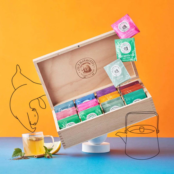 Coffret de Thés et Infusions en bois Les 2 Marmottes 12 variétés - 120 sachets