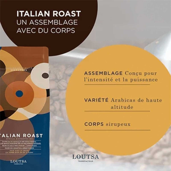 Café de Spécialité en Grains Bio Loutsa Italian Roast - 250 gr