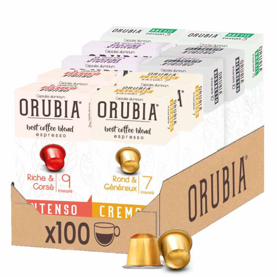Assortiment Capsule Nespresso Compatible Café Orubia - 5 variétés - 100 capsules