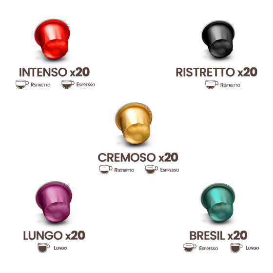 Assortiment Capsule Nespresso Compatible Café Orubia - 5 variétés - 100 capsules
