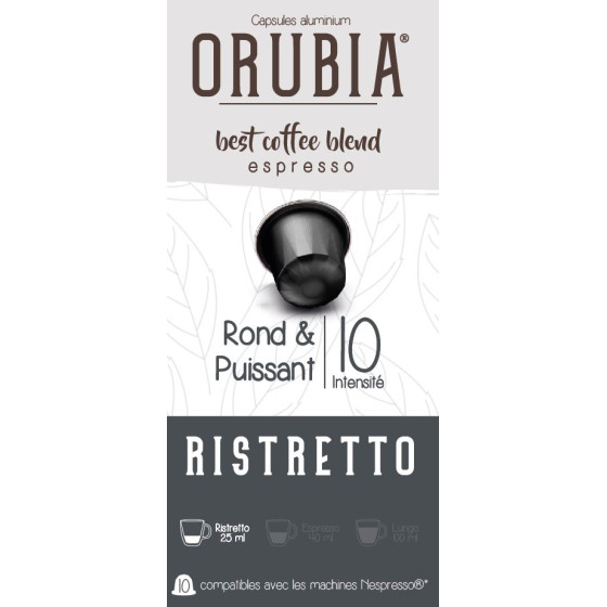 Capsule Nespresso Compatible Café Orubia Ristretto 100% Arabica Intensité 10 - 1200 capsules