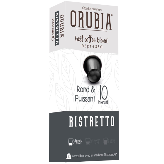 Capsule Nespresso Compatible Café Orubia Ristretto 100% Arabica Intensité 10 - 1200 capsules