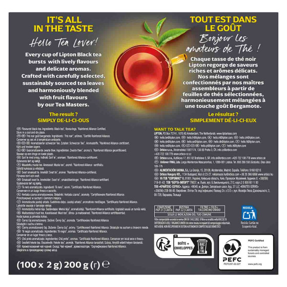 Coffret de Thé Noir Earl Grey Lipton - 6 coffrets - 600 sachets