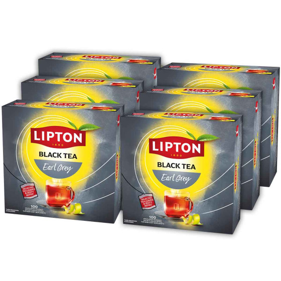 Coffret de Thé Noir Earl Grey Lipton - 6 coffrets - 600 sachets