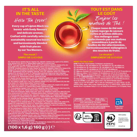 Coffret de Thé Noir Fruits Rouges Lipton - 6 coffrets - 600 sachets