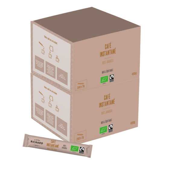 Café soluble Bio et Equitable Cafés Richard 100% Arabica - 2 boîtes - 400 sticks