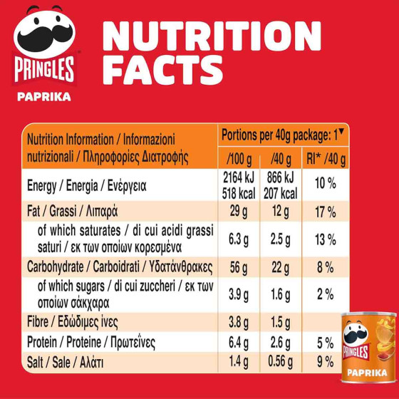 Pringles Sweet Paprika 40g - 2 cartons - 24 boîtes