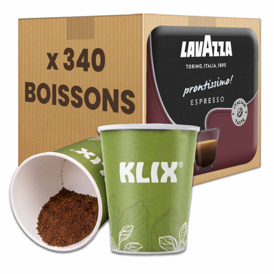 Gobelet Pré-dosé Lavazza compatible KLIX Café Espresso non sucré - 340 boissons