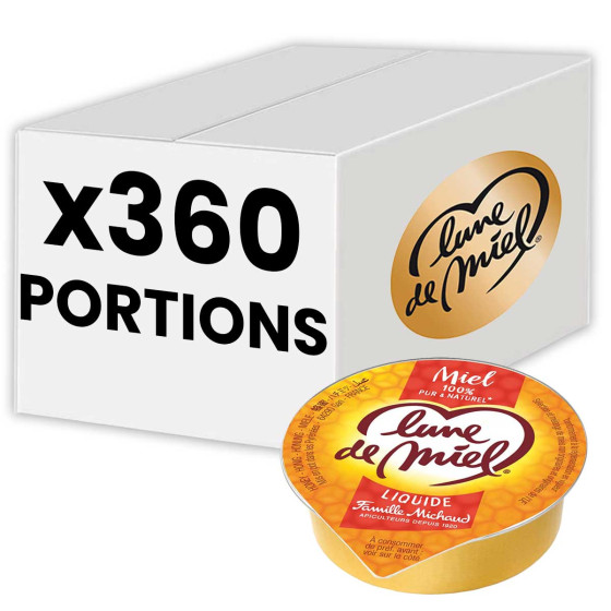 Miel Liquide Lune de Miel - Mini coupelle individuelle de miel de Fleurs - 3 cartons - 360 x 20 gr