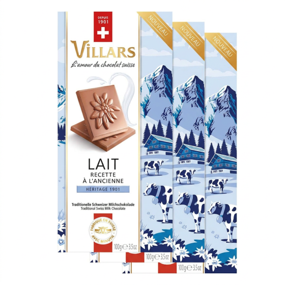 Tablette de Chocolat au Lait Recette à l'ancienne Villars Héritage 1901 - 3 x 100 gr