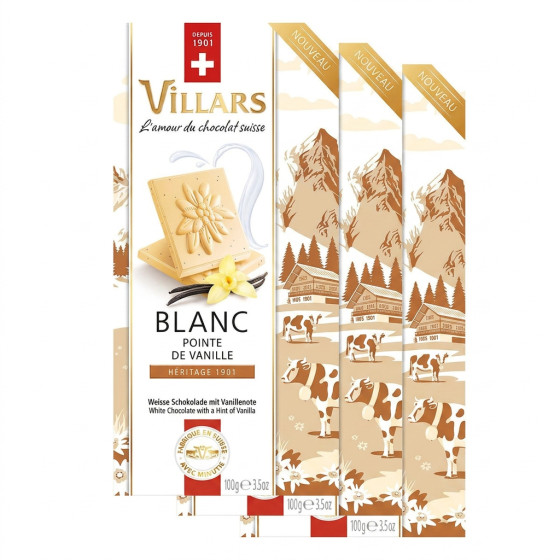 Tablette de chocolat Blanc Pointe de Vanille Villars Héritage 1901 - 3 x 100 gr
