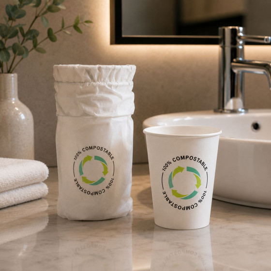 Gobelet emballé individuel hotel en carton 20 cl - Compostable