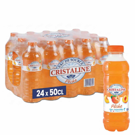 Bouteille d'eau Cristaline Jus de Pêche 50cl - Pack de 24 bouteilles