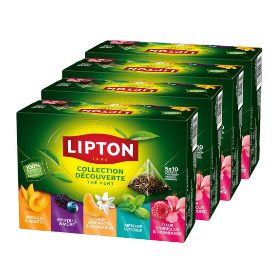 Coffret de Thés Verts 5 variétés Lipton - 4 coffrets - 200 sachets
