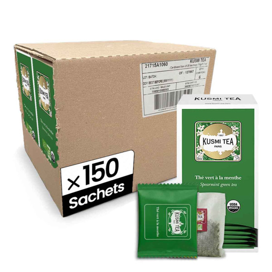 Thé Vert Menthe Bio Kusmi Tea - 6 boites - 150 sachets enveloppés