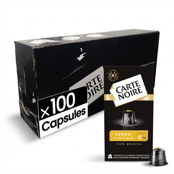 Capsule Nespresso Compatible Café Carte Noire Lungo Classique n°6 - 10 boites - 100 Capsules