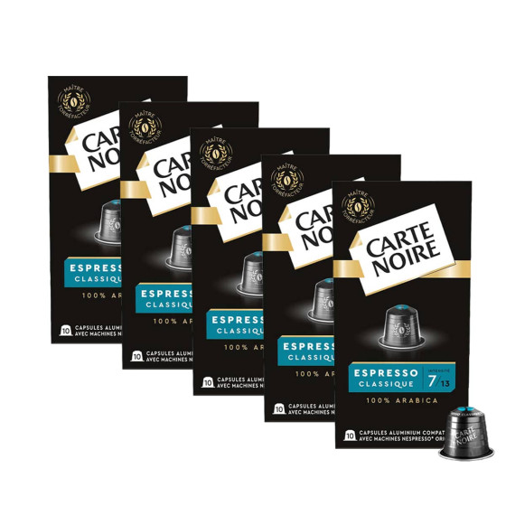 Capsule Nespresso Compatible Café Carte Noire Espresso Classique n°7 - 5 boites - 50 Capsules