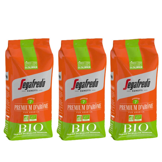 Café en Grains Bio Segafredo Premium d'Arôme Pur Arabica - 3 paquets - 1,5 Kg