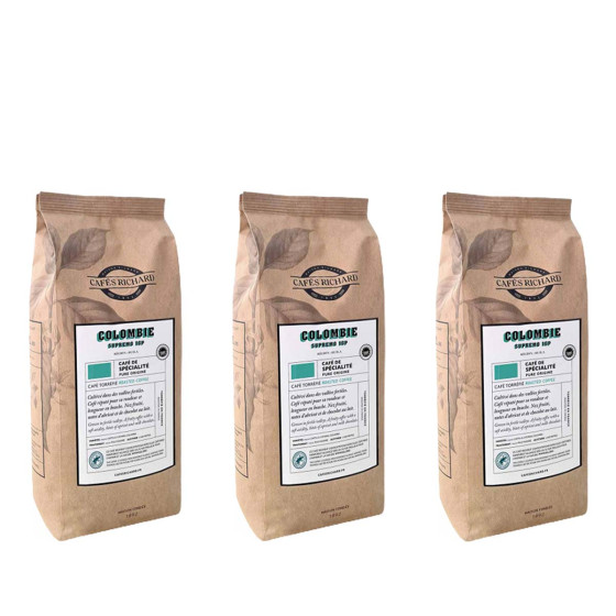 Café de Spécialité en Grains Cafés Richard Colombie Supremo IGP Pure Origine - 3 paquets - 750 gr