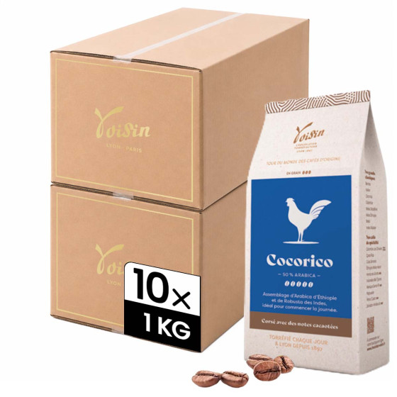 Café en Grains Café Voisin Goût français Cocorico - 10 paquets - 10 Kg