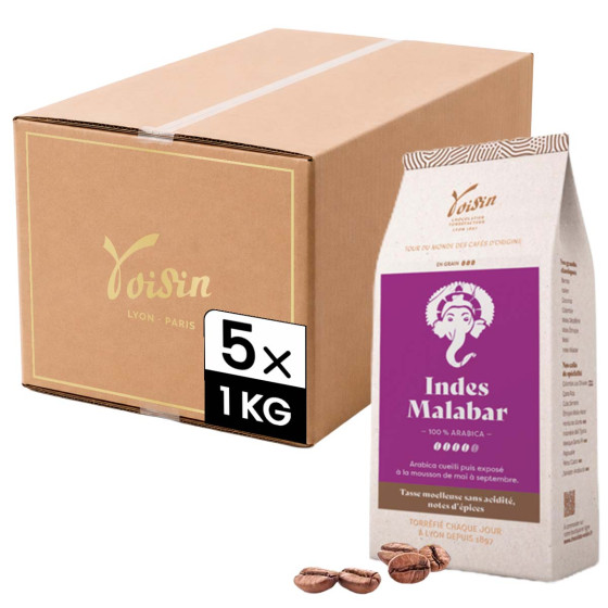 Café en Grains Café Voisin Indes Malabar - 5 paquets - 5 Kg