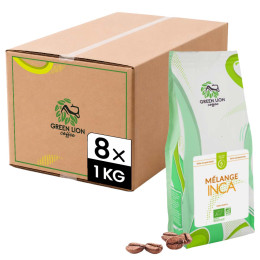 Café en grains Bio Green Lion Coffee Mélange Inca - 8 paquets - 8 Kg