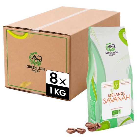 Café en grains Bio Green Lion Coffee Mélange Savanah - 8 paquets - 8 Kg