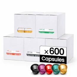 Assortiment Capsule Nespresso Compatible Café Orubia - 5 variétés -  600 capsules