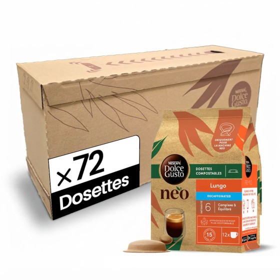 Dosettes Nescafé Dolce Gusto NEO Lungo Décaféiné - 6 boîtes - 72 dosettes