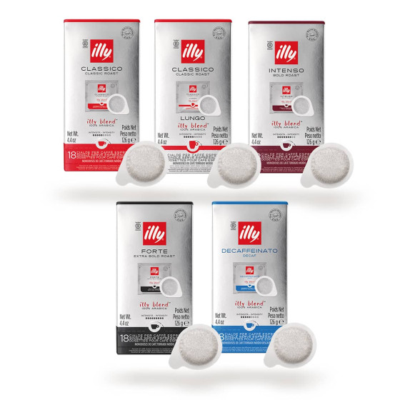 Pack Découverte Dosette ESE illy - 5 variétés - 90 dosettes emballées individuellement