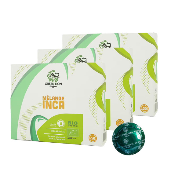 Capsule Nespresso Pro Compatible Café Bio Green Lion Coffee Mélange Inca - 3 boîtes - 150 capsules