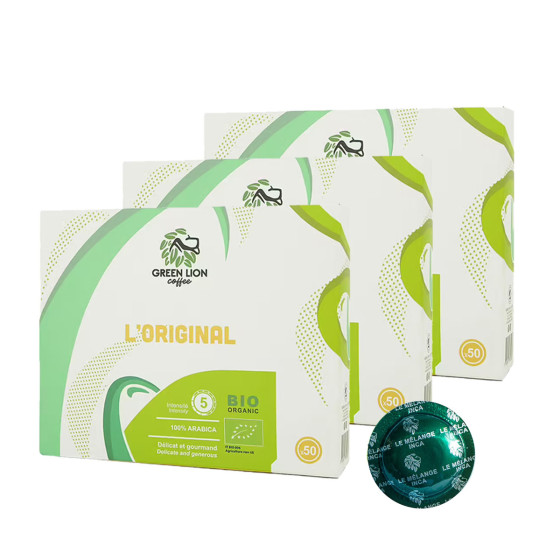 Capsule Nespresso Pro Compatible Café Bio Green Lion Coffee L'Original - 3 boîtes - 150 capsules