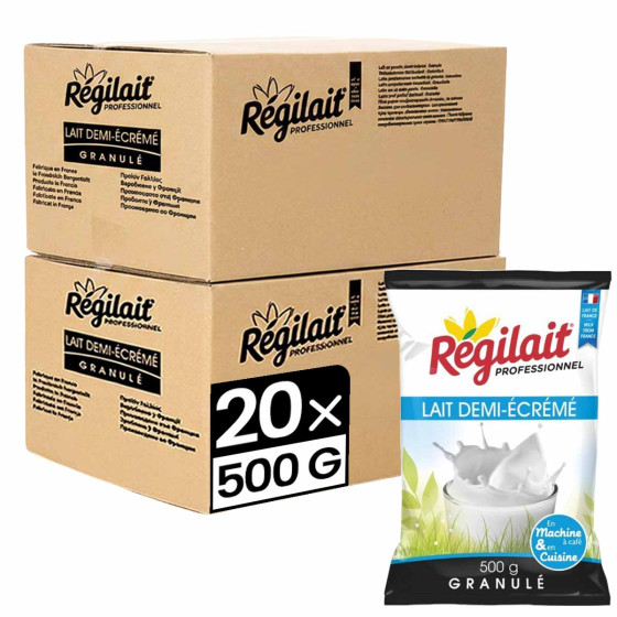 Lait en Poudre Régilait Demi-Ecrémé pour Distributeur Automatique - 20 paquets - 10 Kg