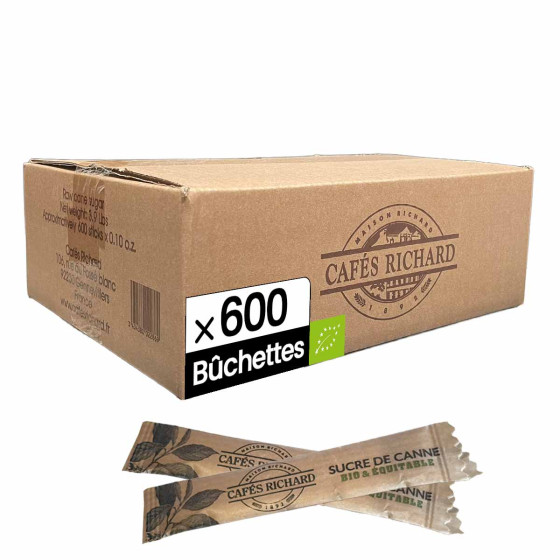 Sucre Roux de Canne Bio Cafés Richard - Carton 600 Bûchettes