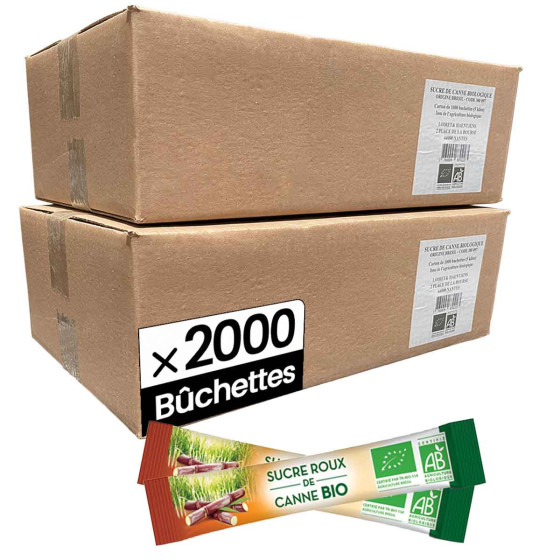 Sucre Roux de Canne Bio - 2 Cartons - 2000 bûchettes