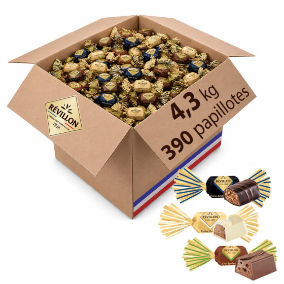 390 Papillotes au Chocolat au lait, noir, blanc - Révillon - 4,3 Kg