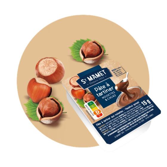 Pate à tartiner St Mamet Noisettes et Cacao Mini portion 15 gr - Carton de 120 barquettes