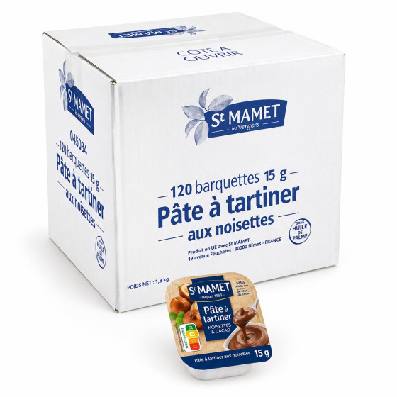 Pate à tartiner St Mamet Noisettes et Cacao Mini portion 15 gr - Carton de 120 barquettes