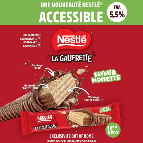 Barre Gaufrette Nestlé Saveur Noisette - 30 barres de 30 gr