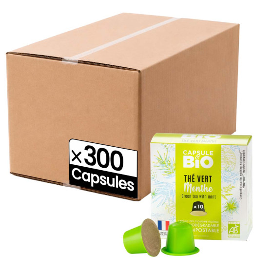 Capsule Nespresso Compatible sans aluminium sans plastique Thé Vert Menthe Bio - 300 capsules