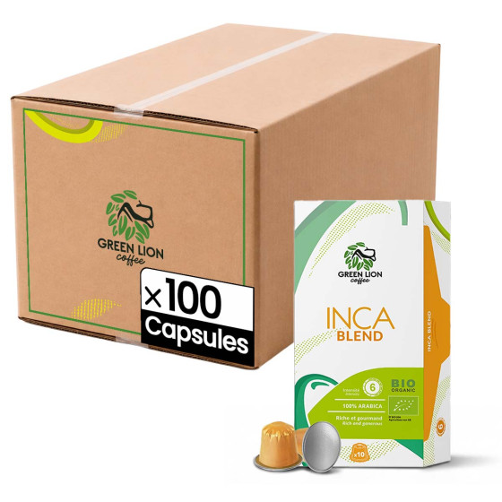 Capsule Nespresso Compatible Green Lion Coffee Mélange Inca - 10 boîtes - 100 capsules