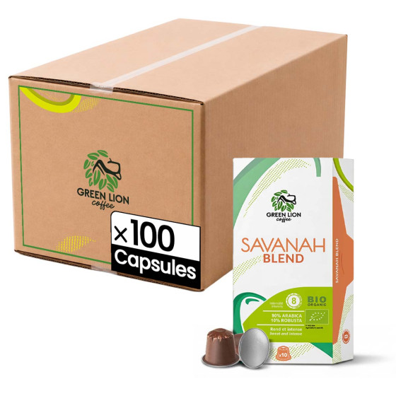 Capsule Nespresso Compatible Green Lion Coffee Mélange Savanah - 10 boîtes - 100 capsules