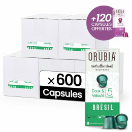 Capsule Nespresso Compatible Café Orubia Brésil 100% Arabica Intensité 5 - 600 + 120 capsules OFFERTES