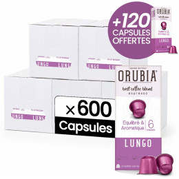 Capsule Nespresso Compatible Café Orubia Lungo 100% Arabica Intensité 6 - 600 + 120 capsules OFFERTES