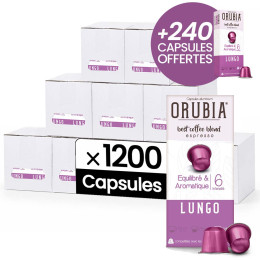 Capsule Nespresso Compatible Café Orubia Lungo 100% Arabica Intensité 6 - 1200 + 240 capsules OFFERTES