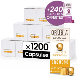 Capsule Nespresso Compatible Café Orubia Cremoso 100% Arabica Intensité 7 - 1200 + 240 capsules OFFERTES